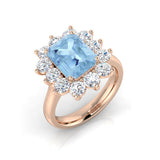 Aquamarine Diamond Halo Ring Emerald Cut UK Hallmarked | 2ct to 5ct