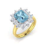 Aquamarine Diamond Halo Ring Emerald Cut UK Hallmarked | 2ct to 5ct