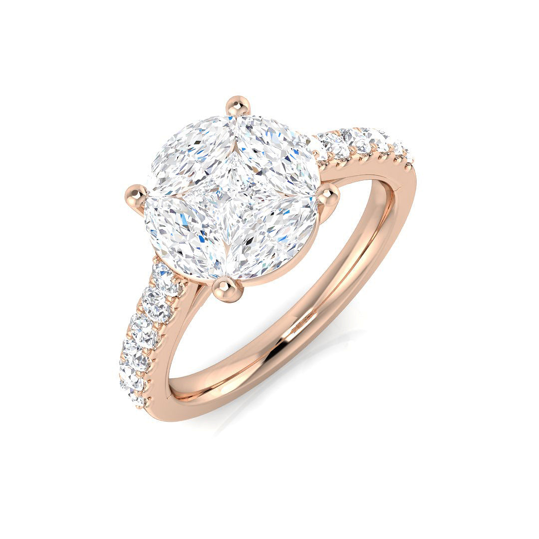 Princess & Marquise Diamond Cluster Engagement Ring | Hallmarked Gold & Platinum