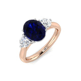 18K Yellow Gold Two-Tone Natural Diamond Three-Stone Ring with Oval Colour Gemstone