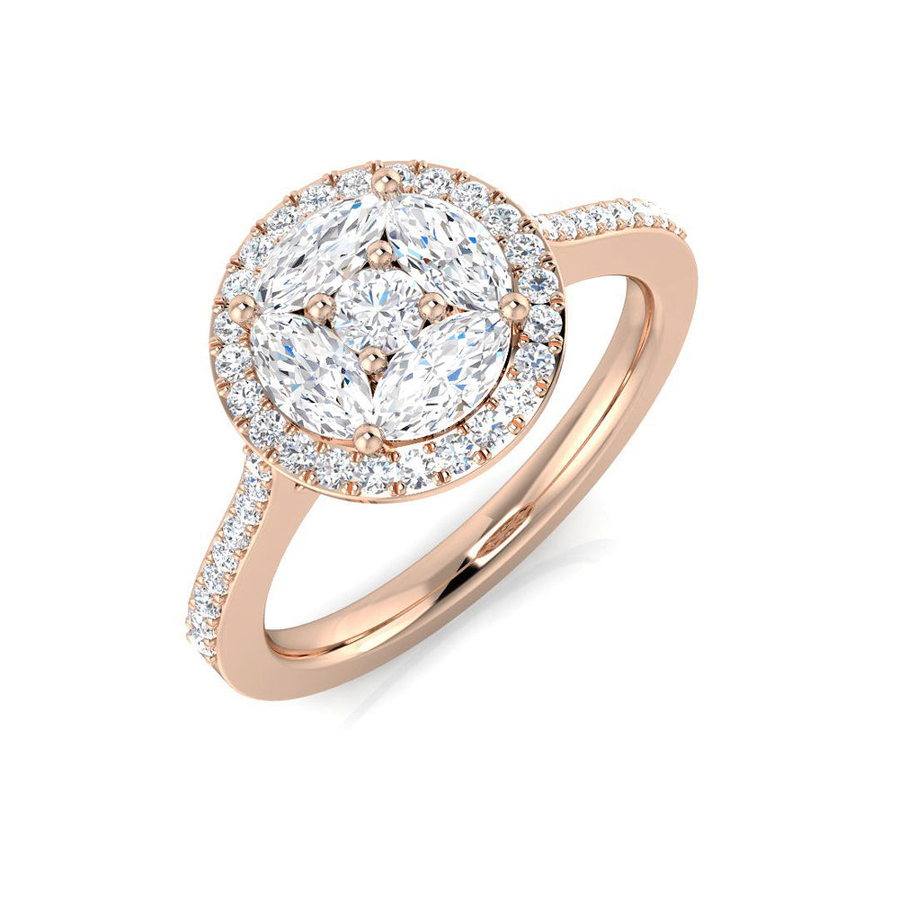 Natural Marquise & Round Cut Diamond Cluster Engagement Ring