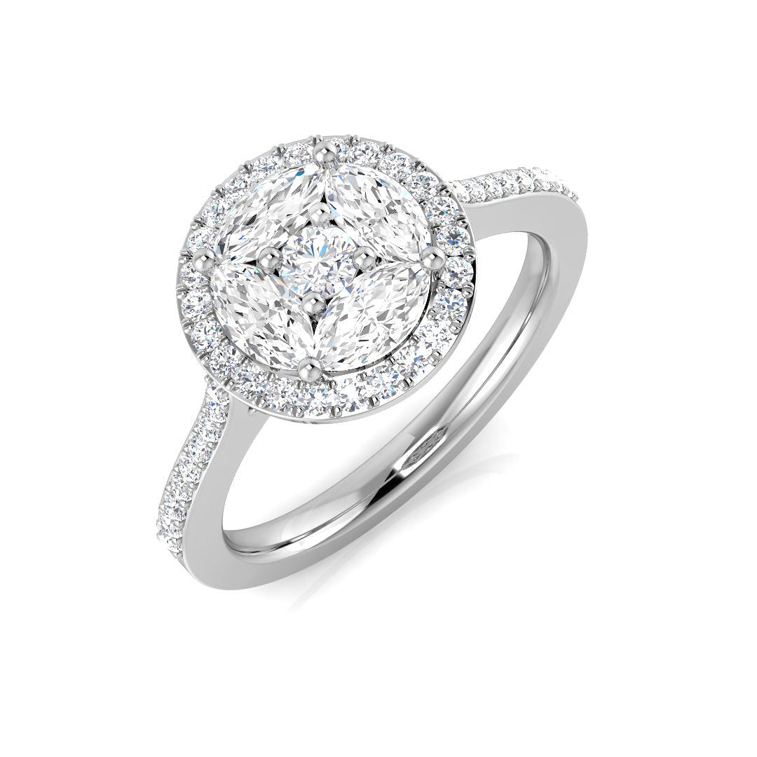 Natural Marquise & Round Cut Diamond Cluster Engagement Ring