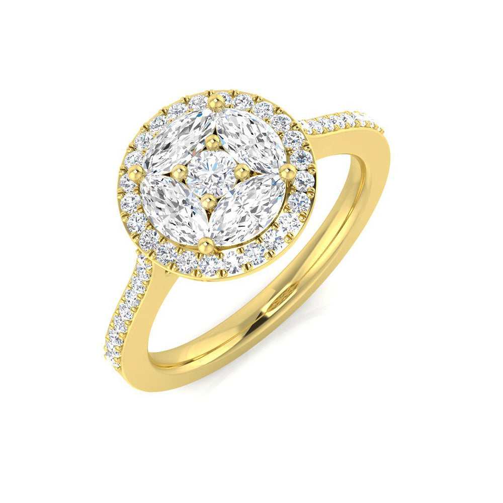 Natural Marquise & Round Cut Diamond Cluster Engagement Ring