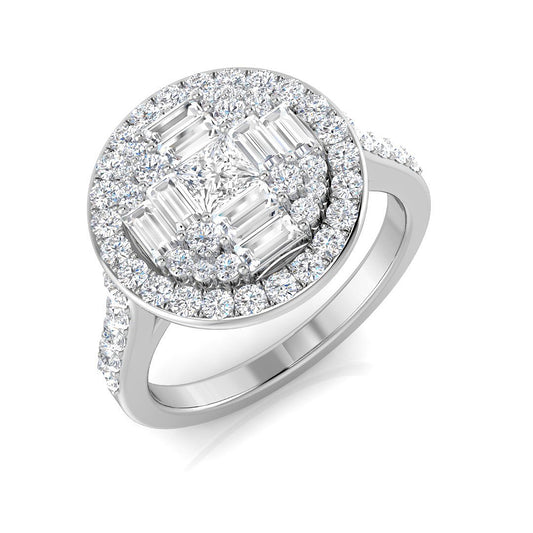 Princess Cut Baguette & Round Diamond Halo Ring 1.00ct | UK Hallmarked