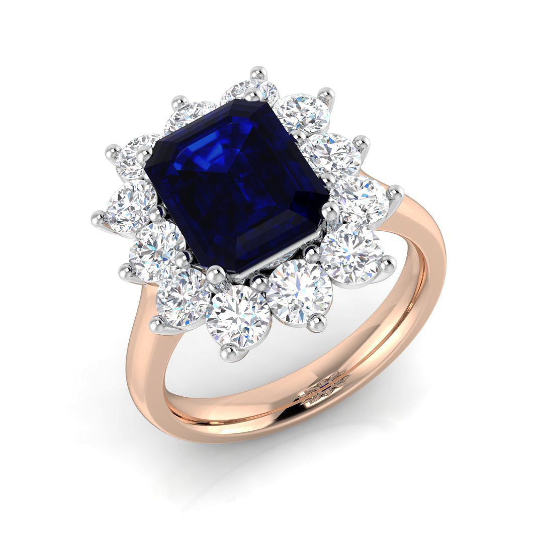 Blue Sapphire Diamond Halo Ring UK
