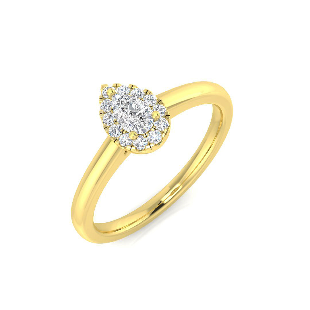 Natural Pear & Round Cut Diamond Halo Engagement Ring