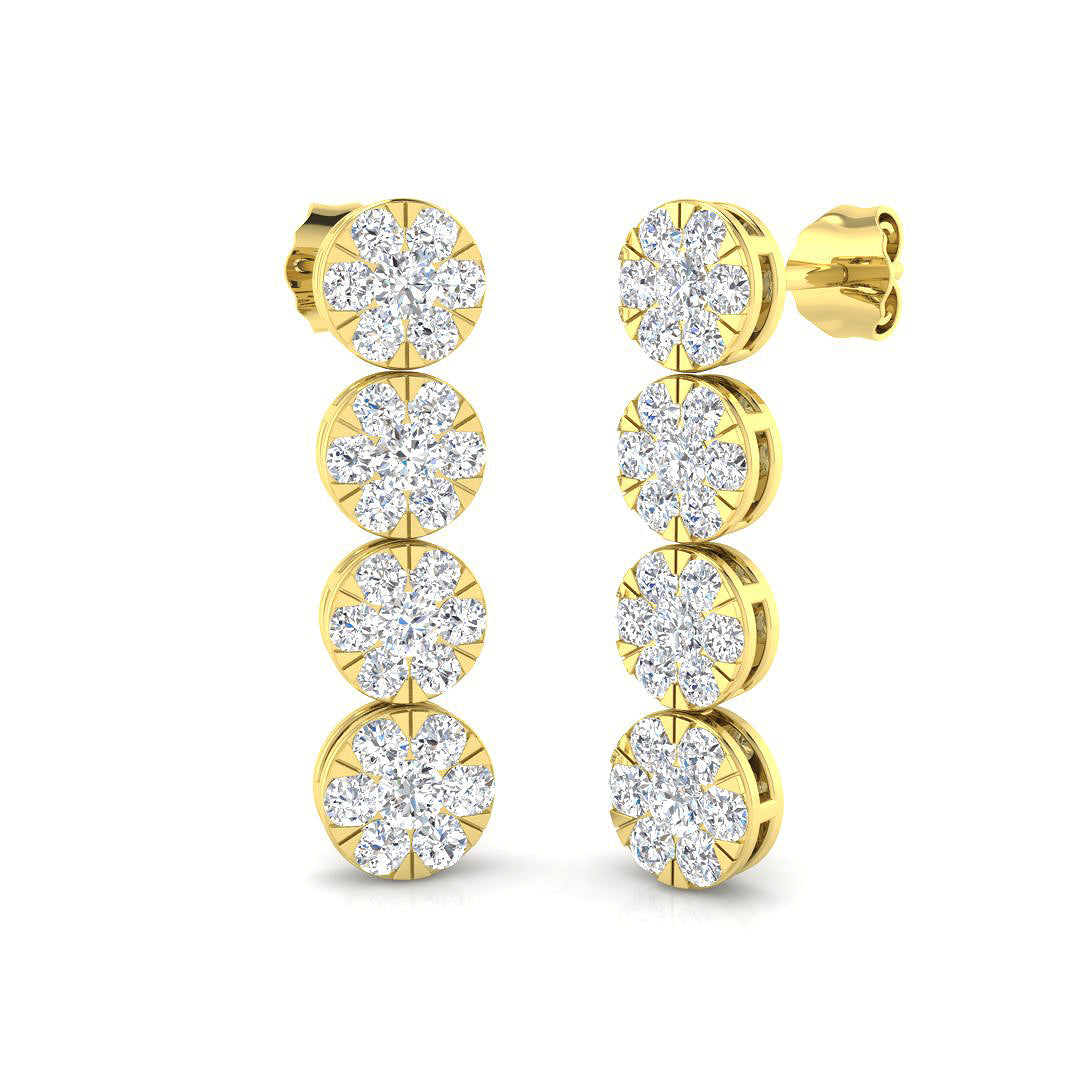 Luoxy 1.75ct Gold Drop & Trilogy Diamond Earrings - Luxury Jewelry
