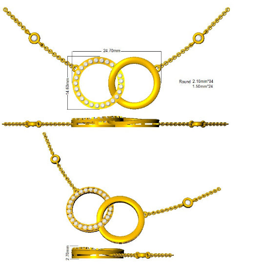Double Circle Diamond Pendant Necklace