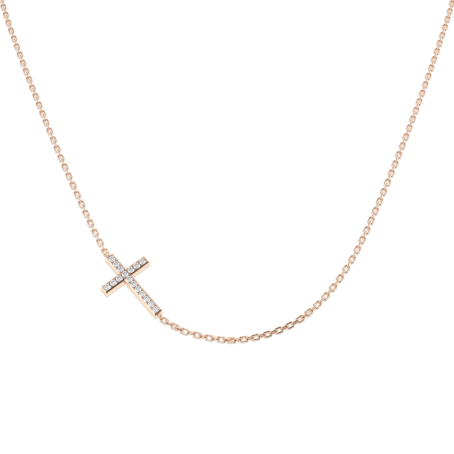0.09ct Round Diamond Pavé Setting Sideways Cross Necklace in Gold & Platinum