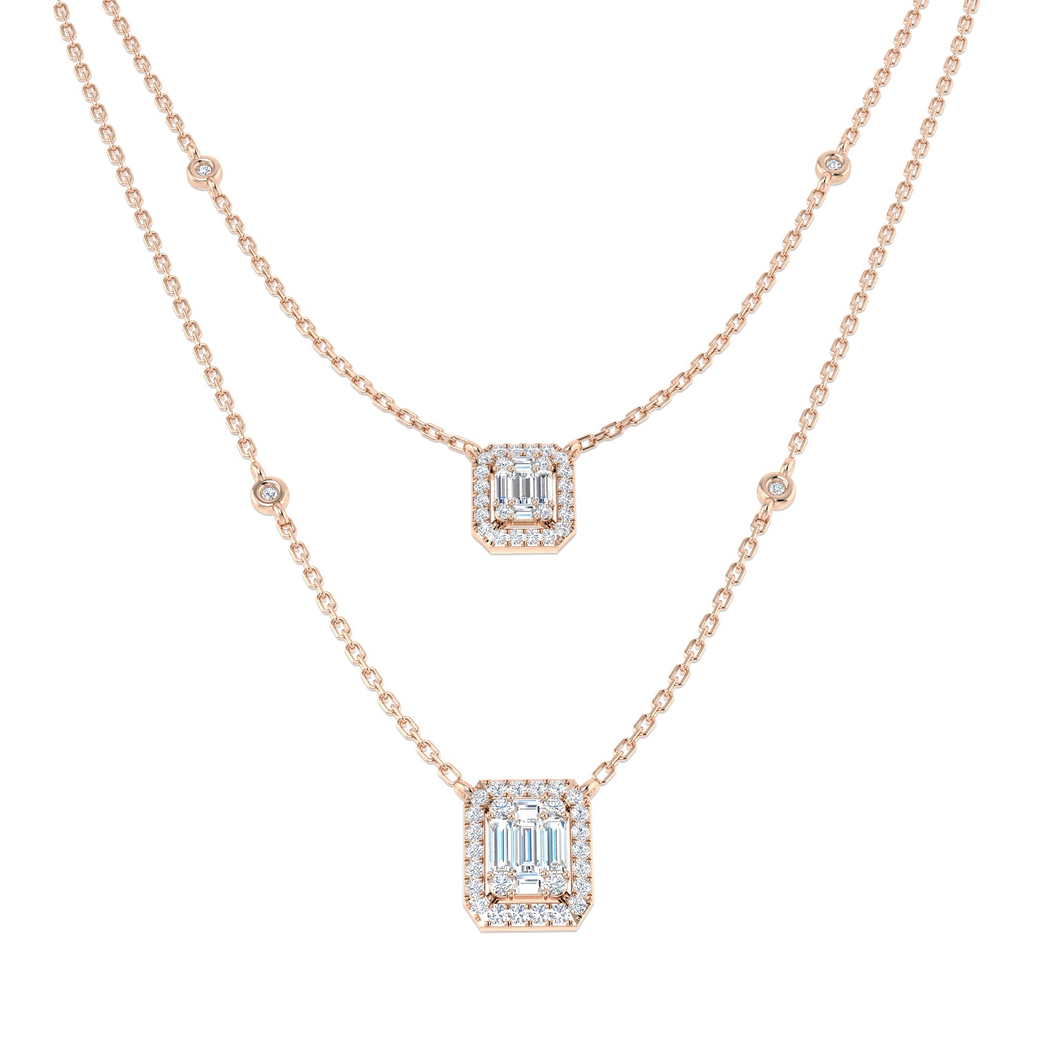 Carl Baguette Diamond Necklace 0.75ct Gold Platinum