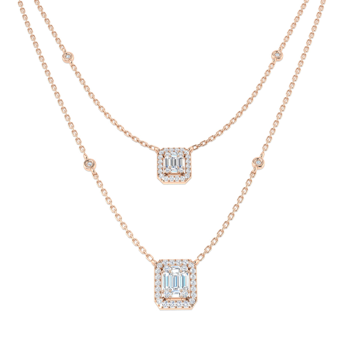 Carl Baguette Diamond Necklace 0.75ct Gold Platinum