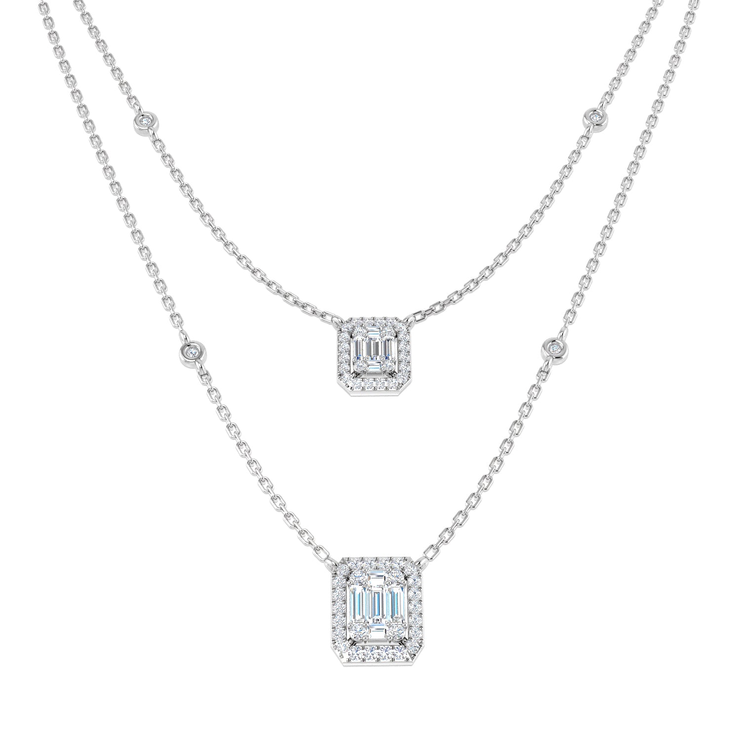 Carl Baguette Diamond Necklace 0.75ct Gold Platinum