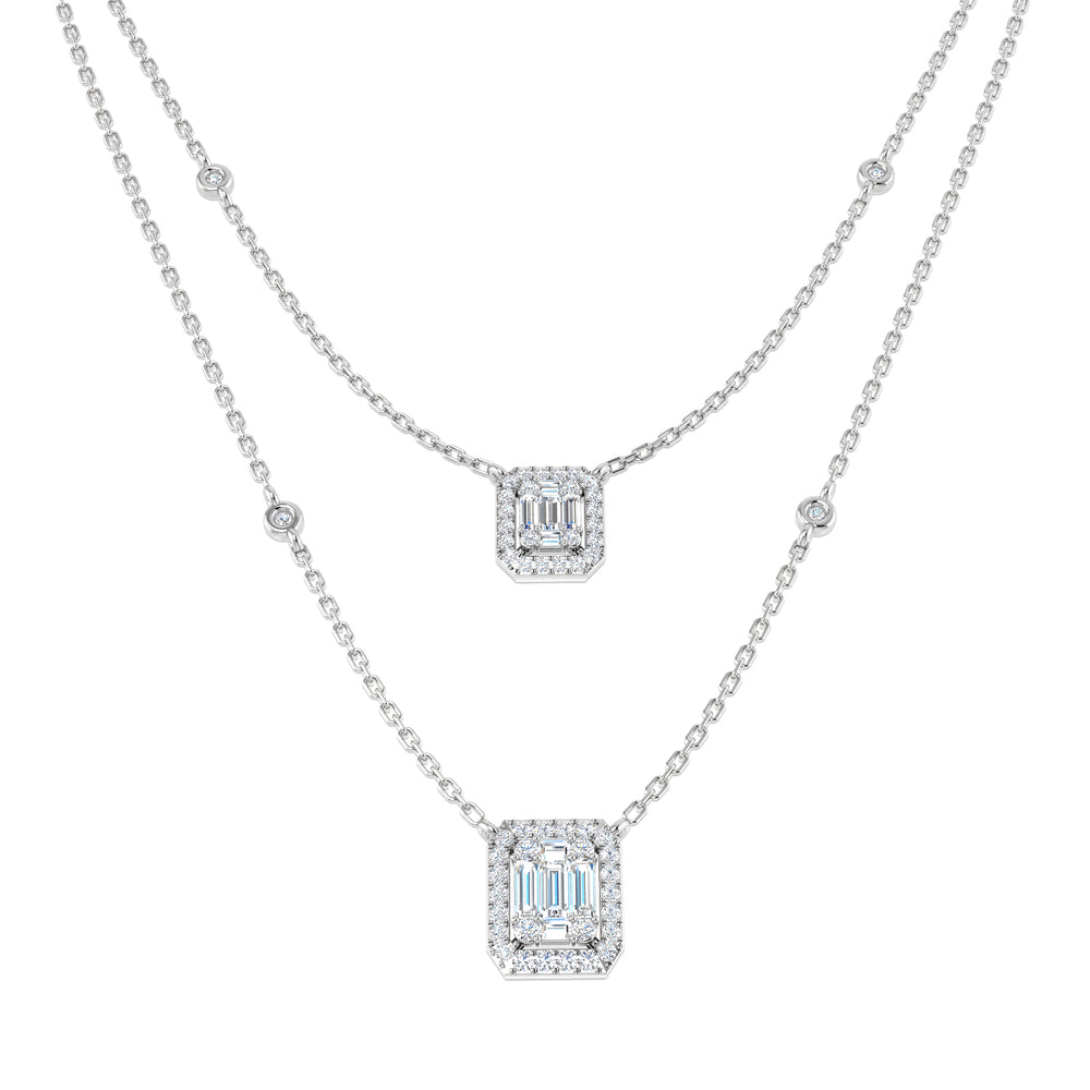 Carl Baguette Diamond Necklace 0.75ct Gold Platinum