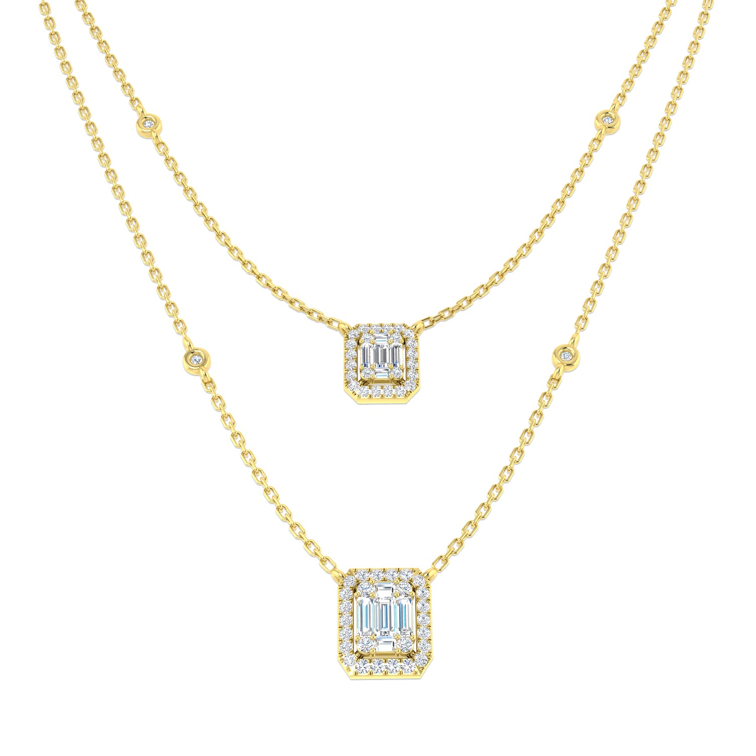 Carl Baguette Diamond Necklace 0.75ct Gold Platinum