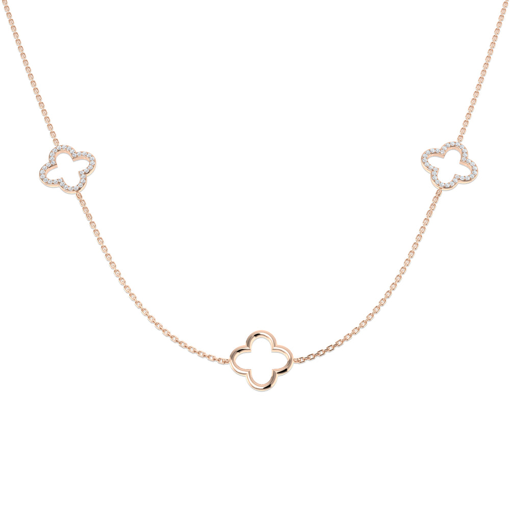 Samuel Clover Necklace 0.25ct Gold Platinum Diamond