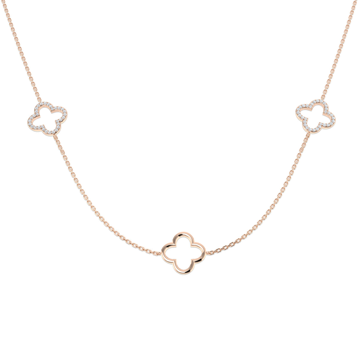 Samuel Clover Necklace 0.25ct Gold Platinum Diamond