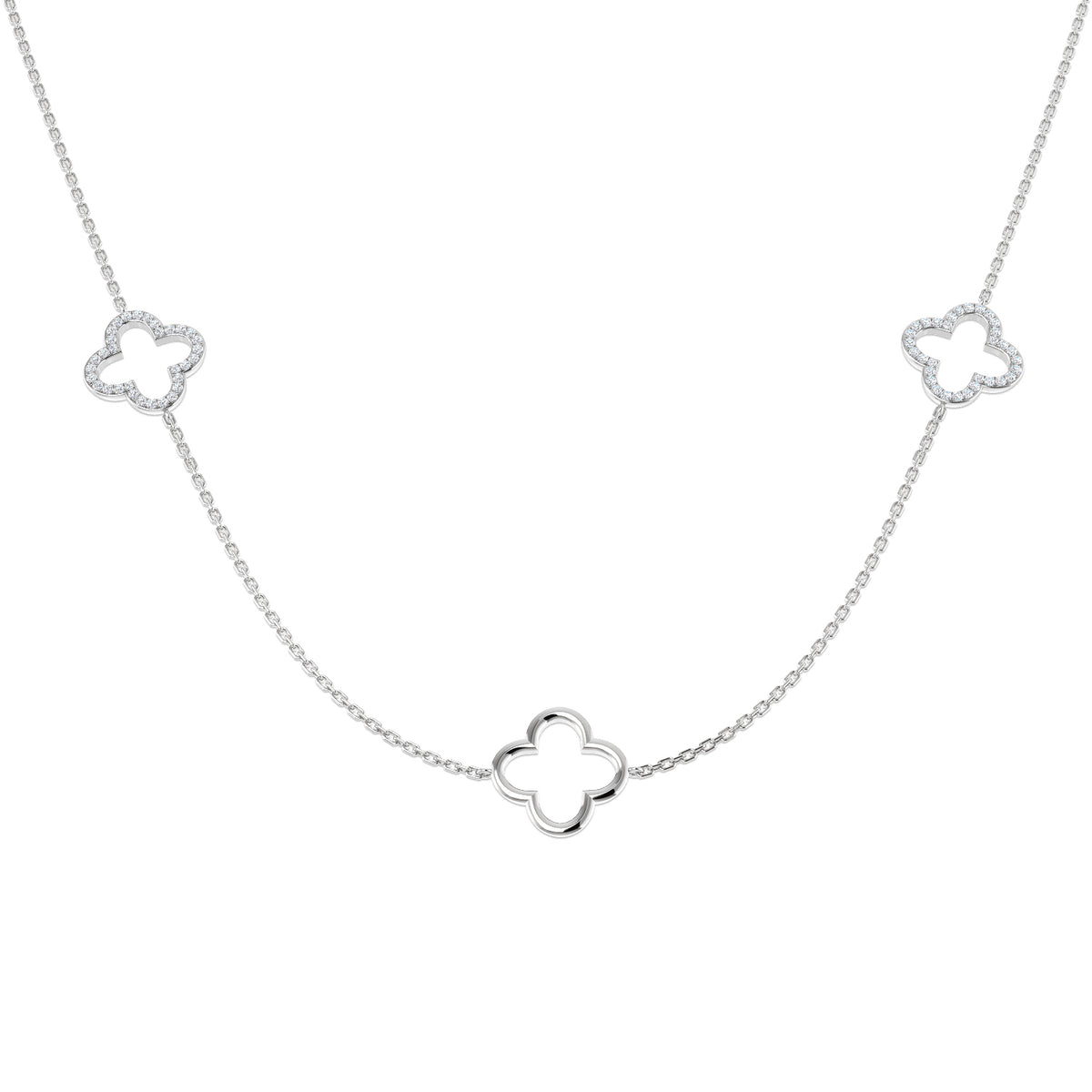 Samuel Clover Necklace 0.25ct Gold Platinum Diamond