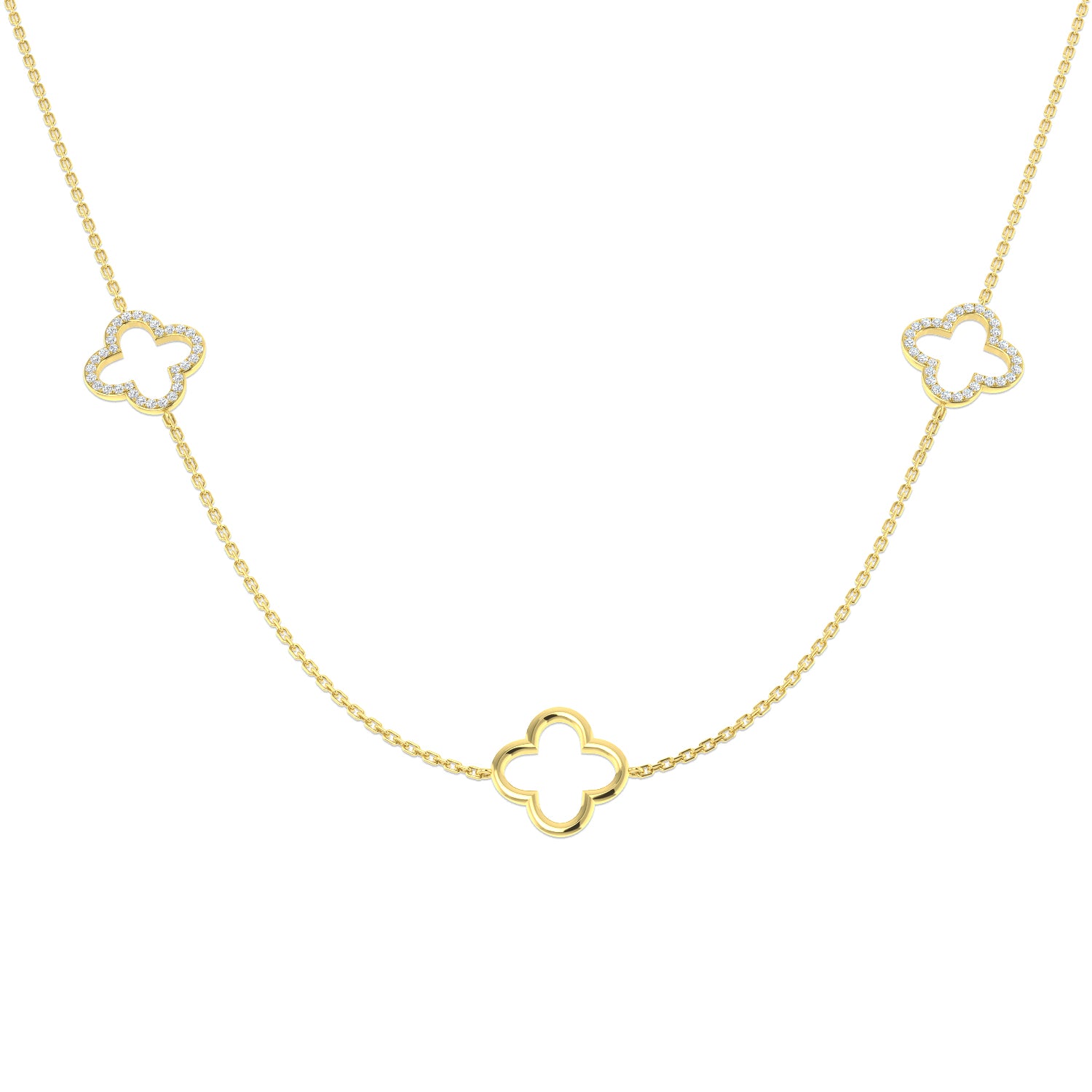 Samuel Clover Necklace 0.25ct Gold Platinum Diamond