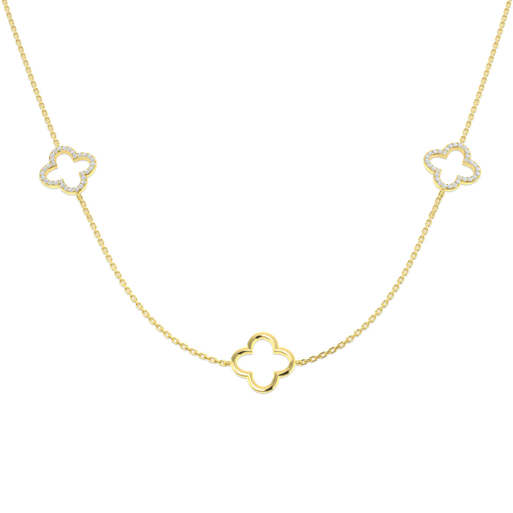 Samuel Clover Necklace 0.25ct Gold Platinum Diamond