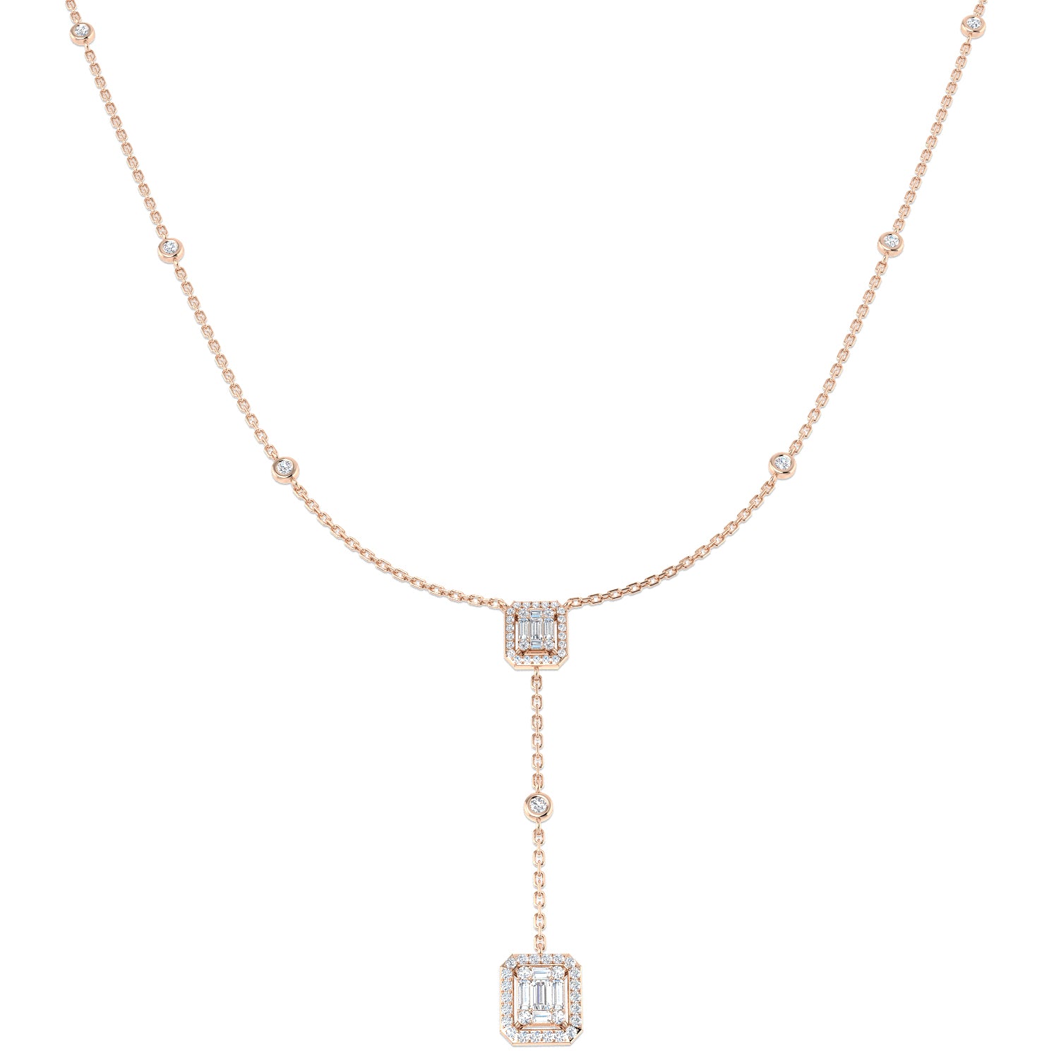 Ample Diamond Necklace Baguette & Brilliant 0.5ct Gold Platinum