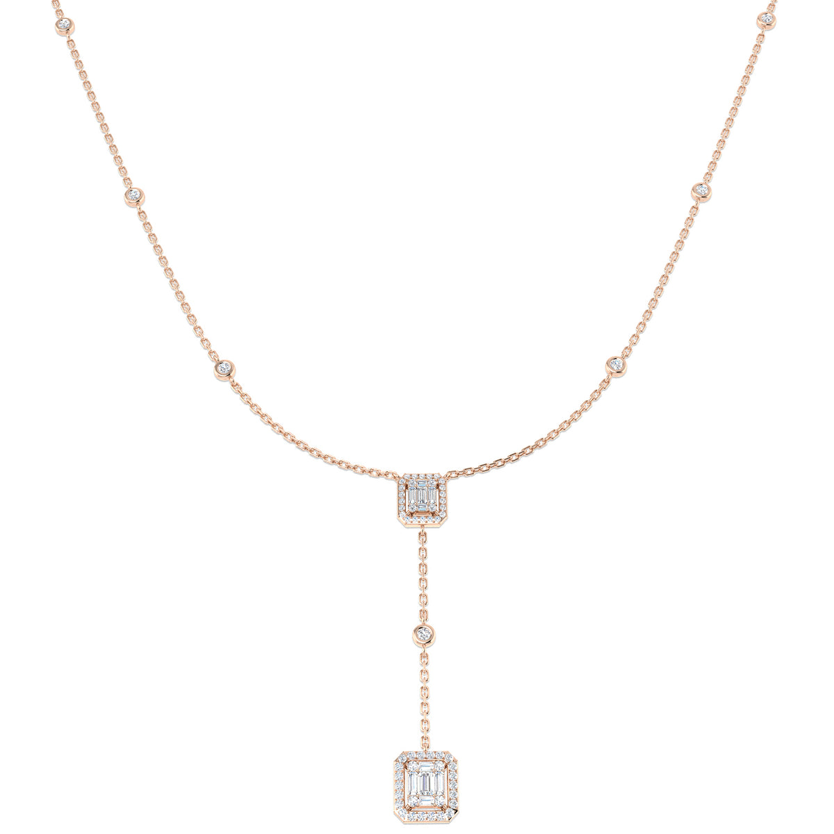 Ample Diamond Necklace Baguette & Brilliant 0.5ct Gold Platinum