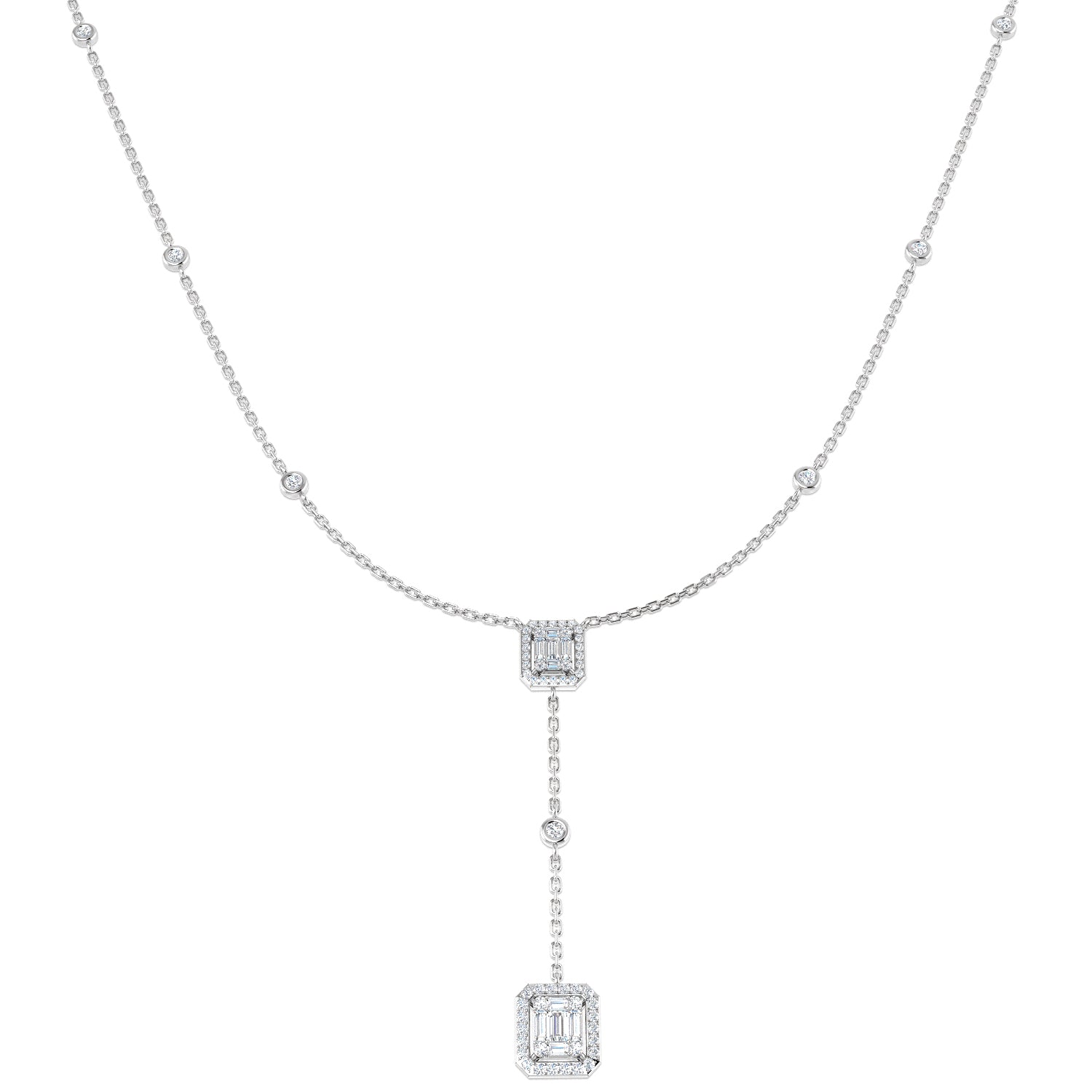 Ample Diamond Necklace Baguette & Brilliant 0.5ct Gold Platinum