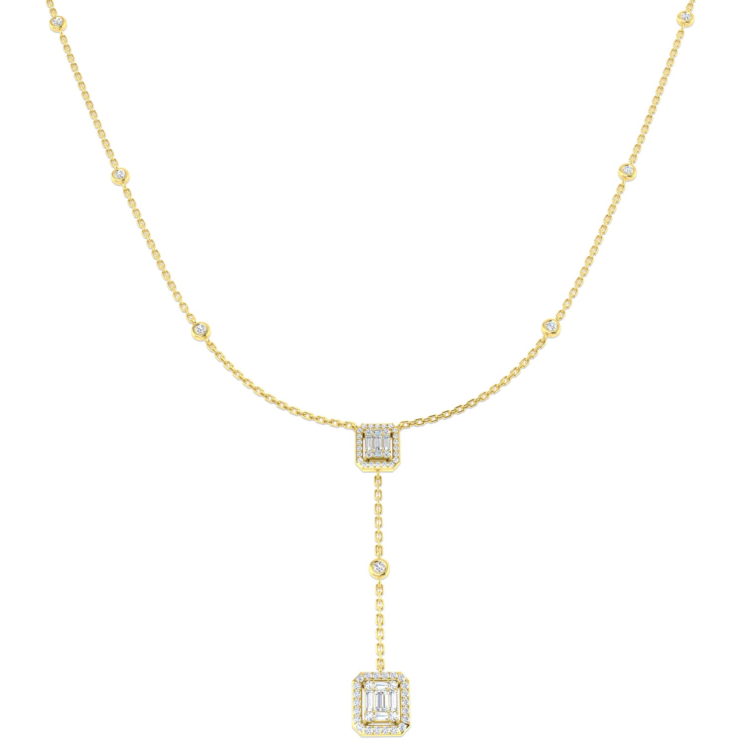 Ample Diamond Necklace Baguette & Brilliant 0.5ct Gold Platinum