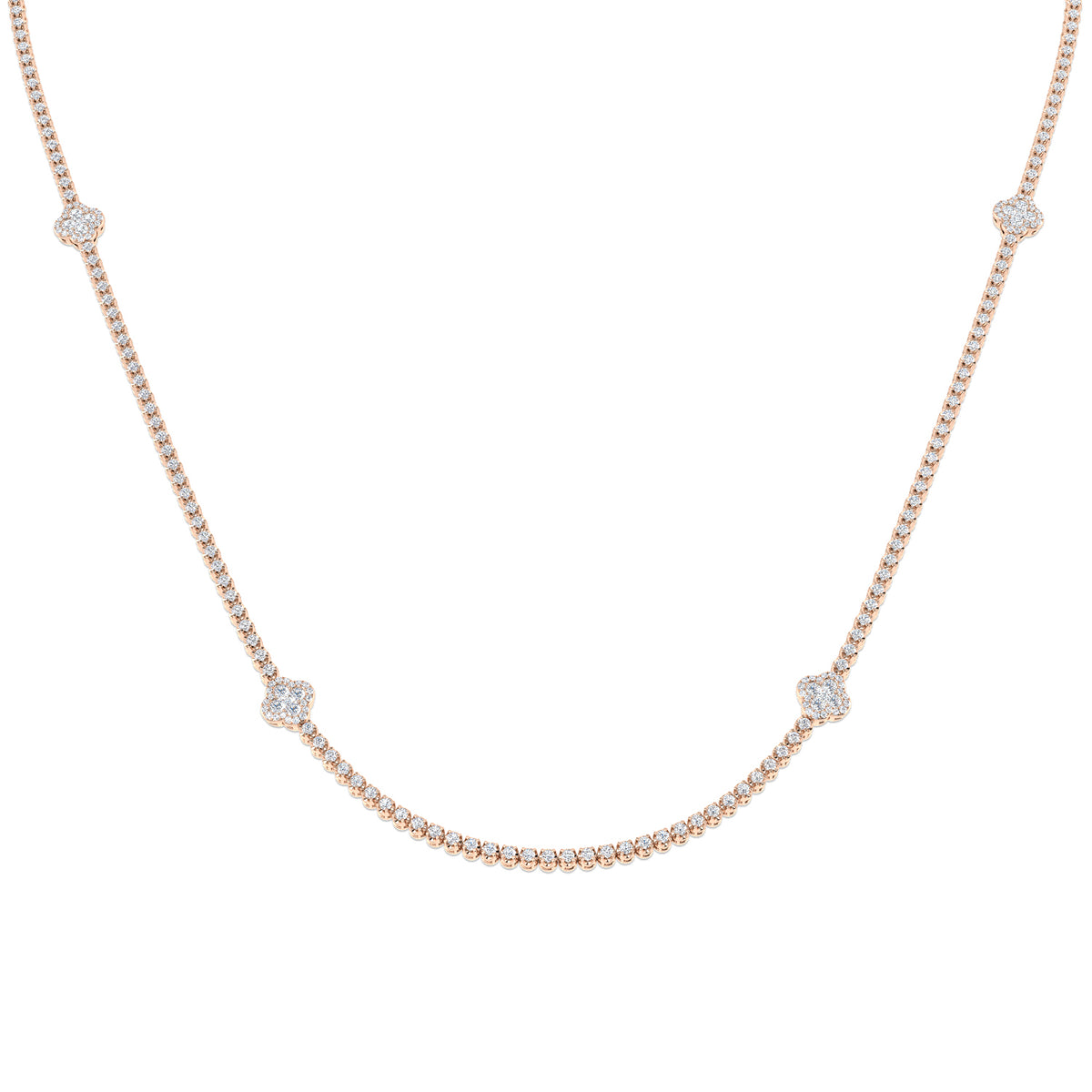 Angle Diamond Clover Necklace 4.5ct Gold Platinum