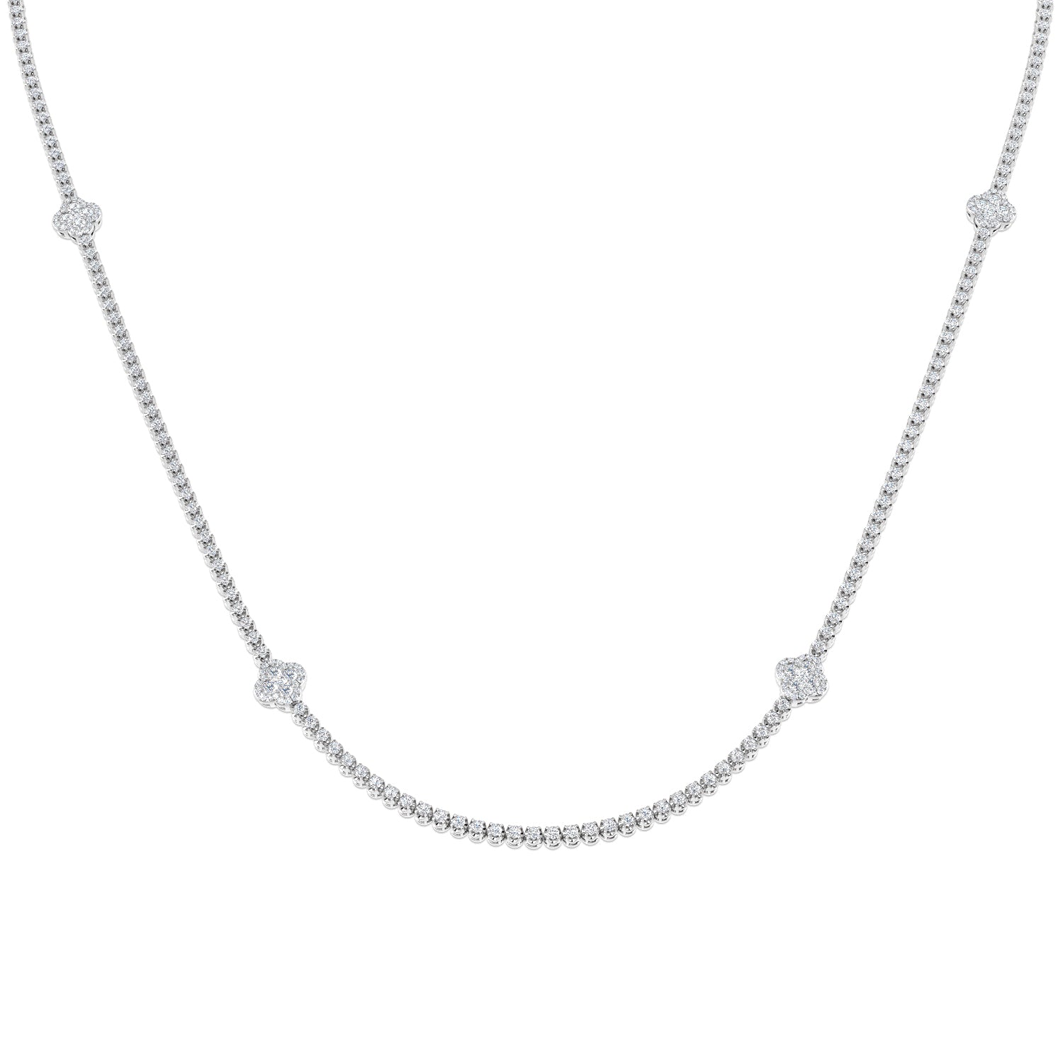 Angle Diamond Clover Necklace 4.5ct Gold Platinum