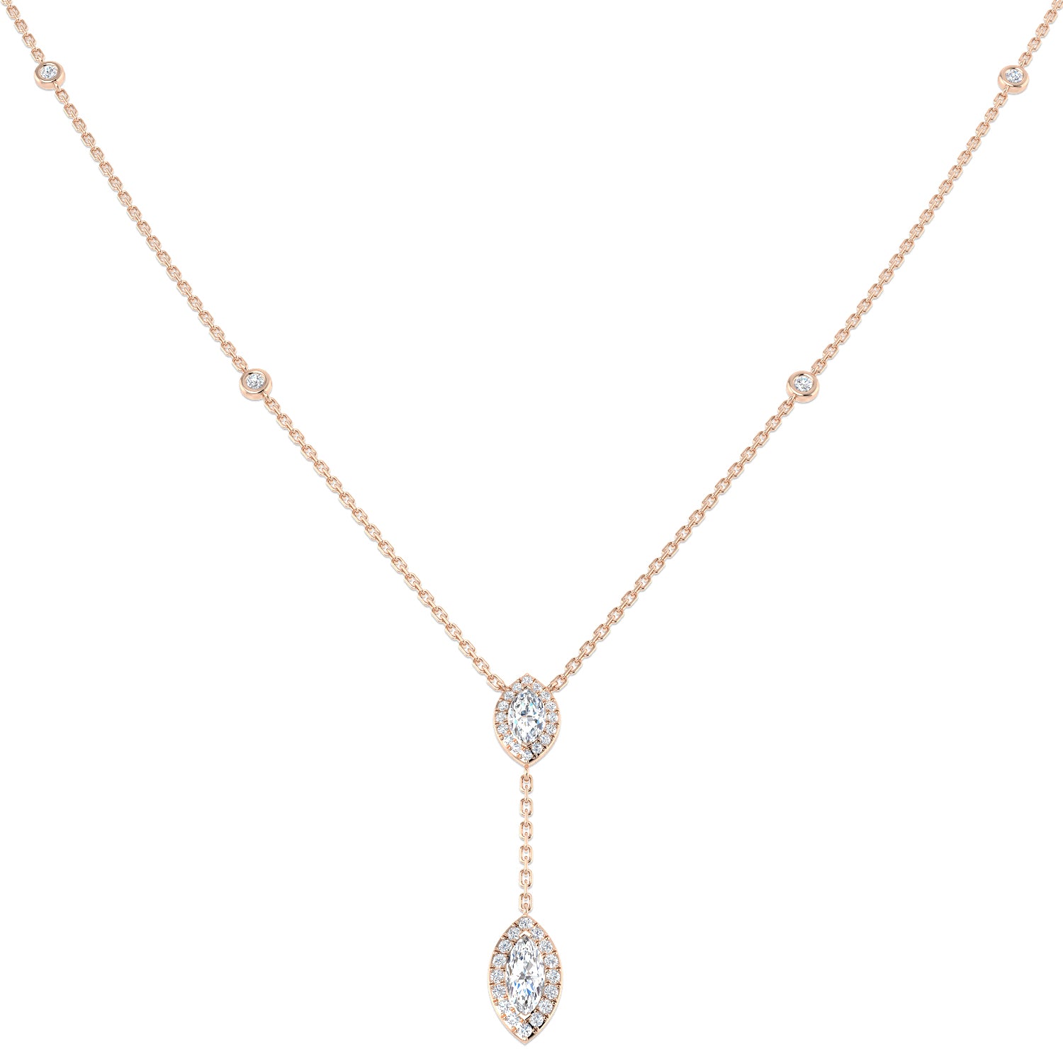 Beady Diamond Drop Necklace 0.5ct to 1ct Gold Platinum