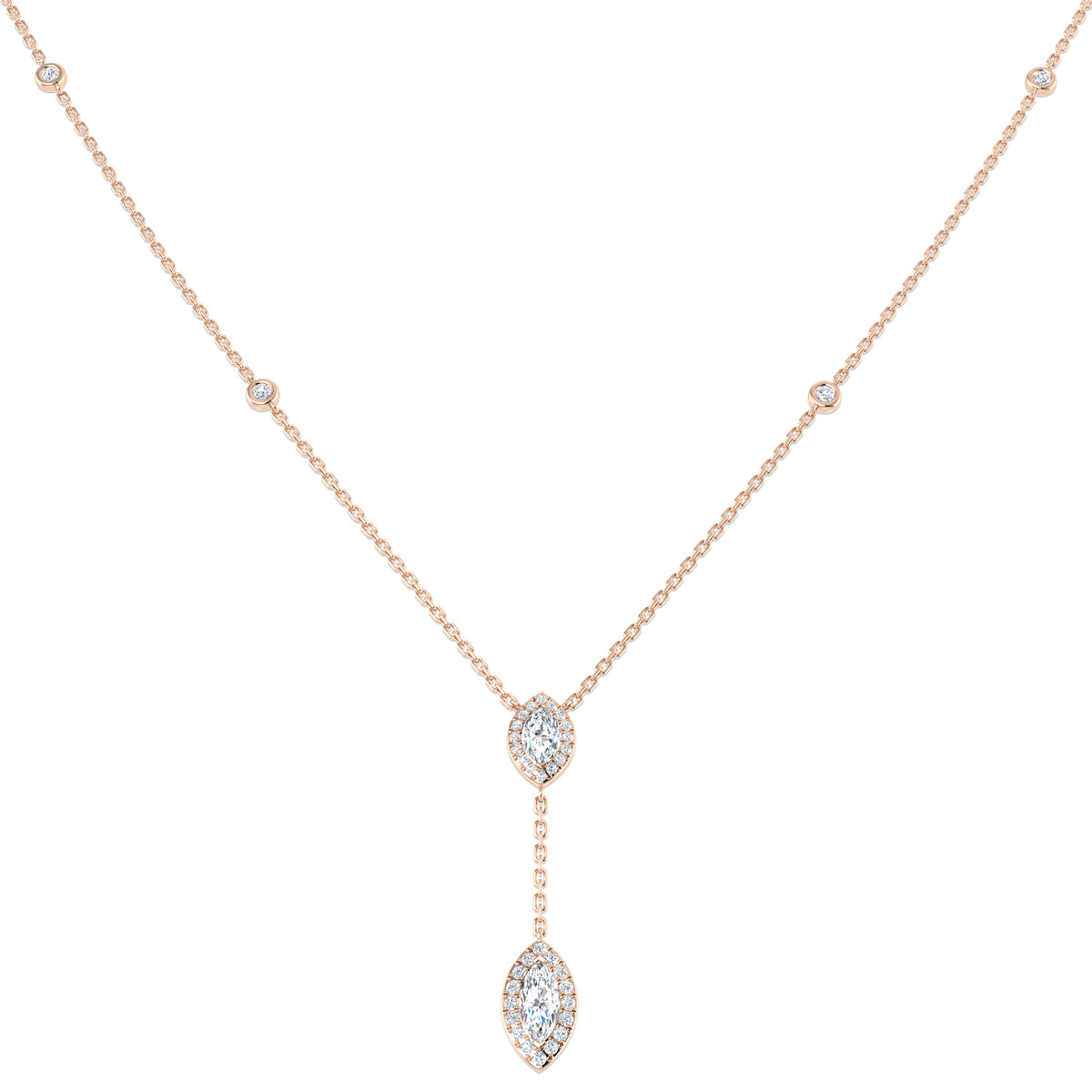 Beady Diamond Drop Necklace 0.5ct to 1ct Gold Platinum