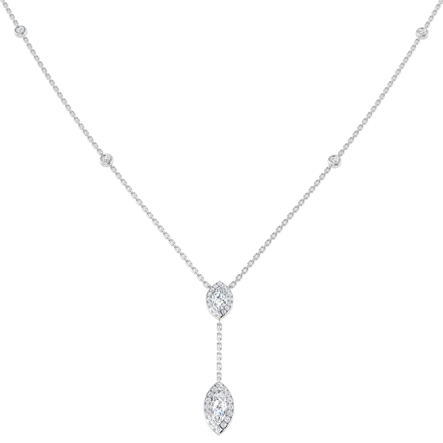 Beady Diamond Drop Necklace 0.5ct to 1ct Gold Platinum
