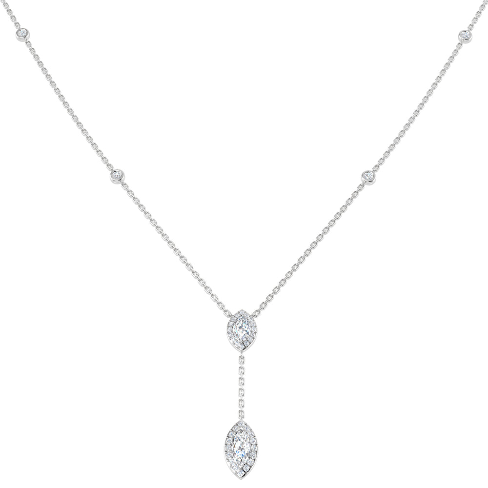 Beady Diamond Drop Necklace 0.5ct to 1ct Gold Platinum