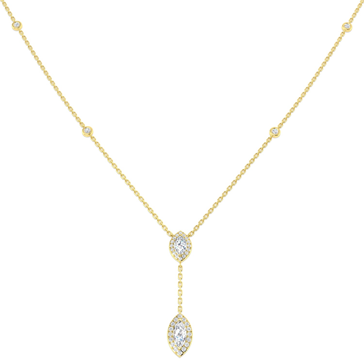 Beady Diamond Drop Necklace 0.5ct to 1ct Gold Platinum