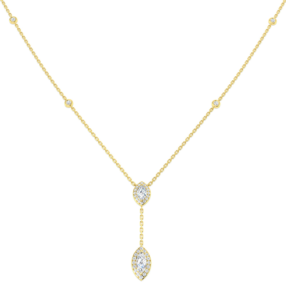 Beady Diamond Drop Necklace 0.5ct to 1ct Gold Platinum