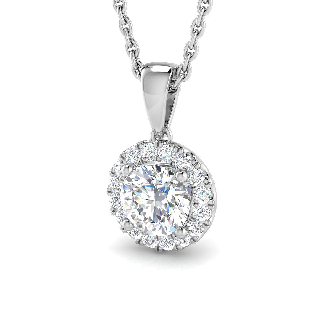 0.7 Carat D-E/VS Lab Grown Diamond Designer Pendant 18k White Gold Ready To Ship