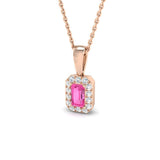 Pink Sapphire Diamond Pendant UK | Rectangular Halo Pendant Without Chain