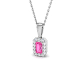 Pink Sapphire Diamond Pendant UK | Rectangular Halo Pendant Without Chain