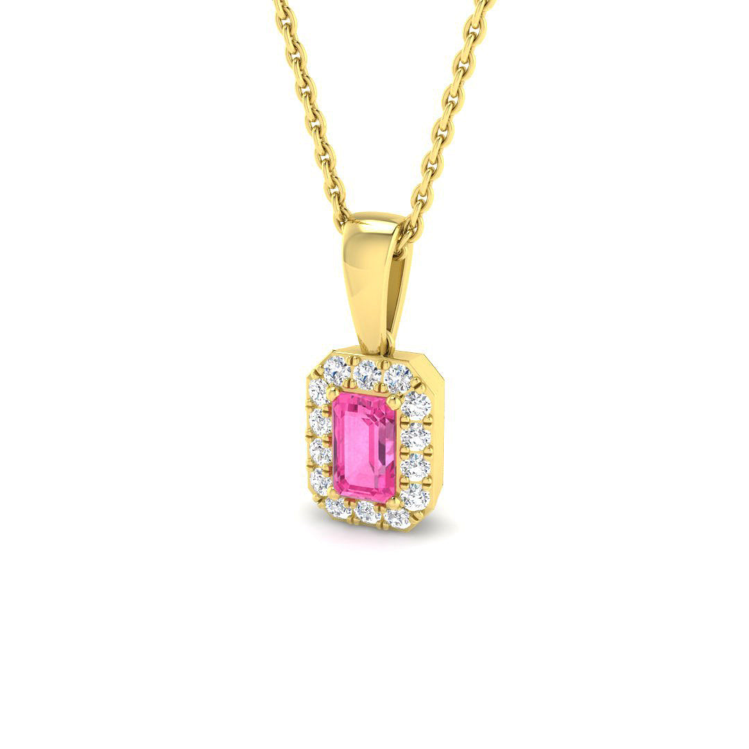 Pink Sapphire Diamond Pendant UK | Rectangular Halo Pendant Without Chain