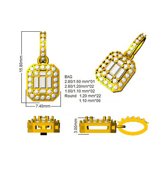 Erinus Baguette Brilliant Pendant 0.33ct to 0.75ct Gold (Without Chain )