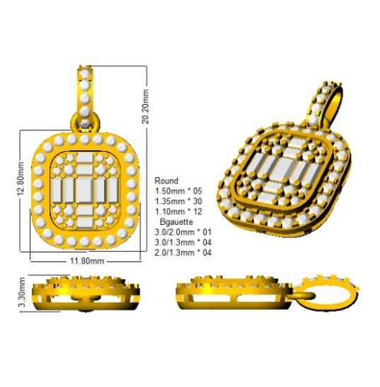 Echium Baguette Brilliant Pendant 0.75ct Gold (Without Chain )