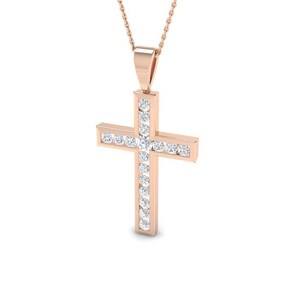 0.14ct – 0.97ct Round Diamond Channel Set Cross Necklace in 9k and 18k Gold