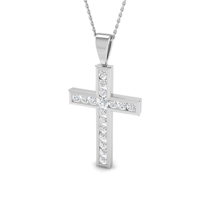 0.14ct – 0.97ct Round Diamond Channel Set Cross Necklace in 9k and 18k Gold