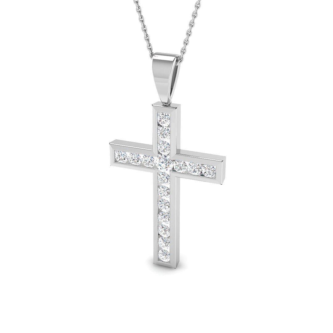 0.14ct – 0.97ct Round Diamond Channel Set Cross Necklace in Platinum