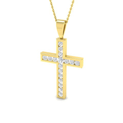 1 Carat D-E/VS Lab Grown Round Diamond Cross Pendant 9k Yellow Gold ,Ready To Ship