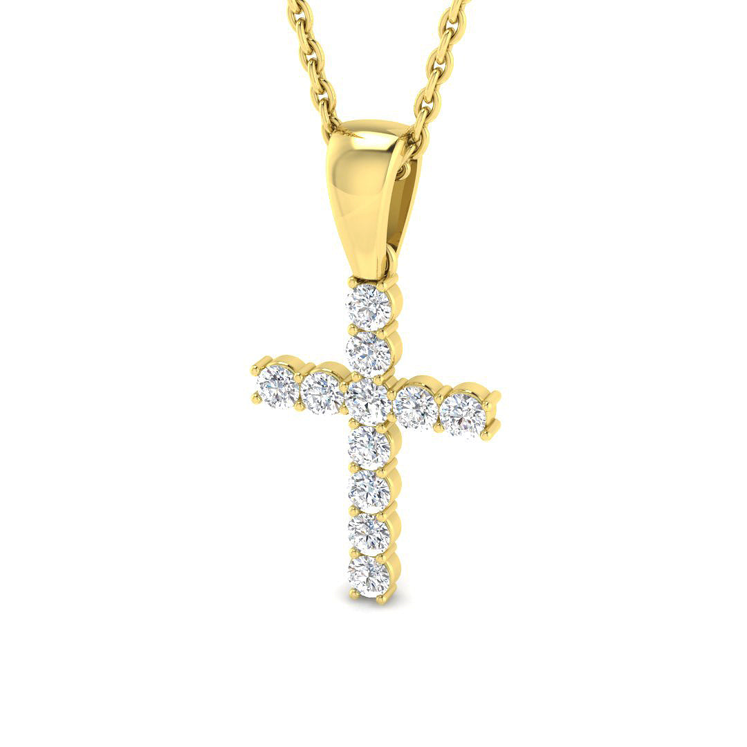 0.3 Carat D-E/VS Lab Grown Round Diamond Cross Pendant 9k Yellow Gold , Ready To Ship