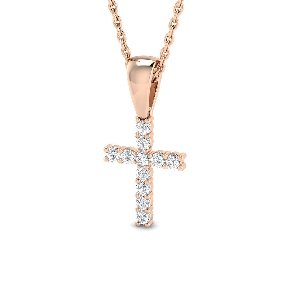 Brilliant 0.15Ct Diamond Cross Pendant In 9K, 18K (White, Yellow, Rose Gold) With Complimentary Silver