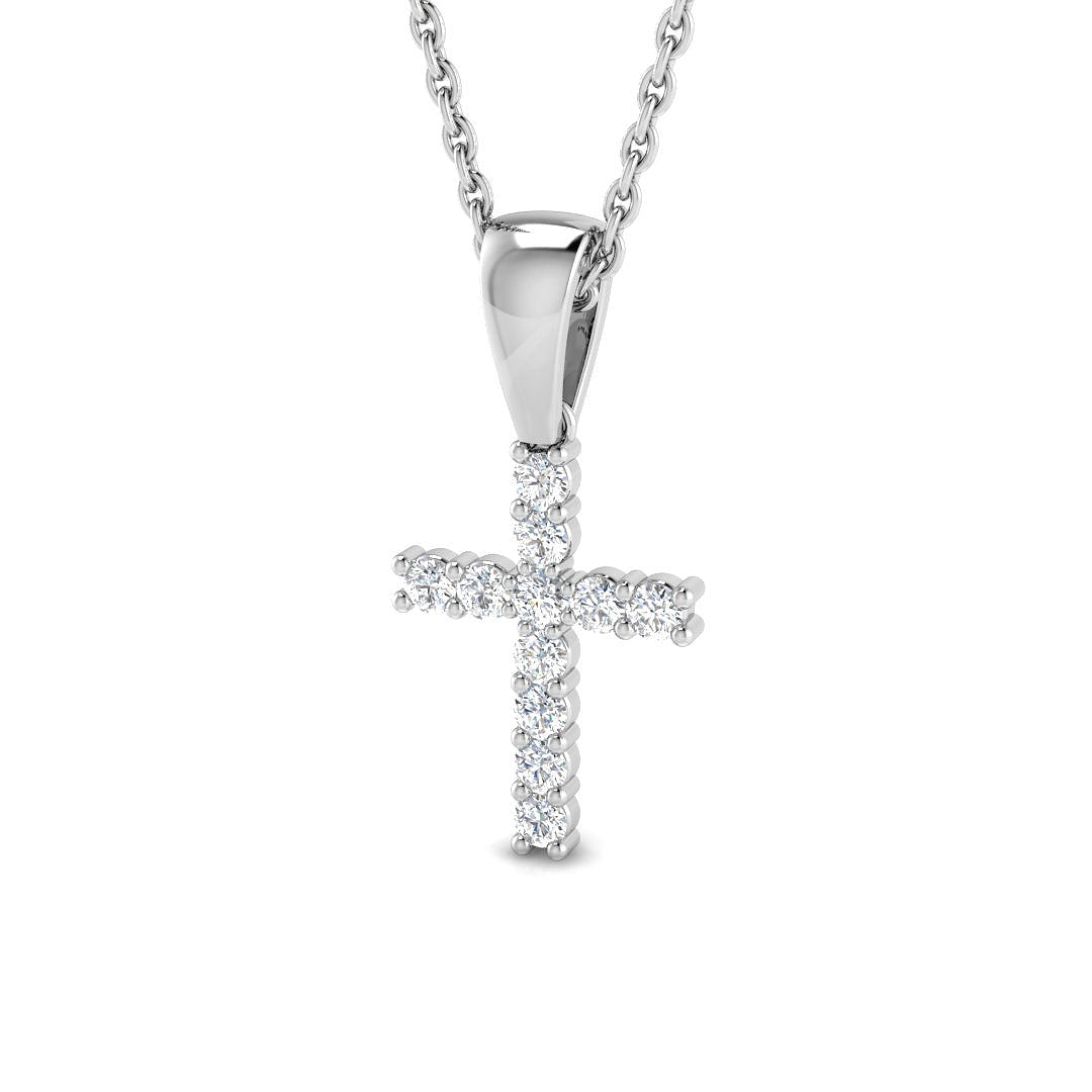 Brilliant 0.15Ct Diamond Cross Pendant In 9K, 18K (White, Yellow, Rose Gold) With Complimentary Silver