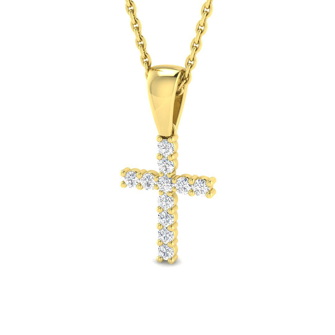 Brilliant 0.15Ct Diamond Cross Pendant In 9K, 18K (White, Yellow, Rose Gold) With Complimentary Silver
