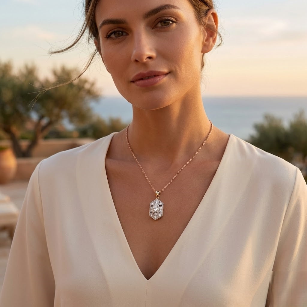 Hexagon Diamond Pendant Necklace with Unique Geometric Design